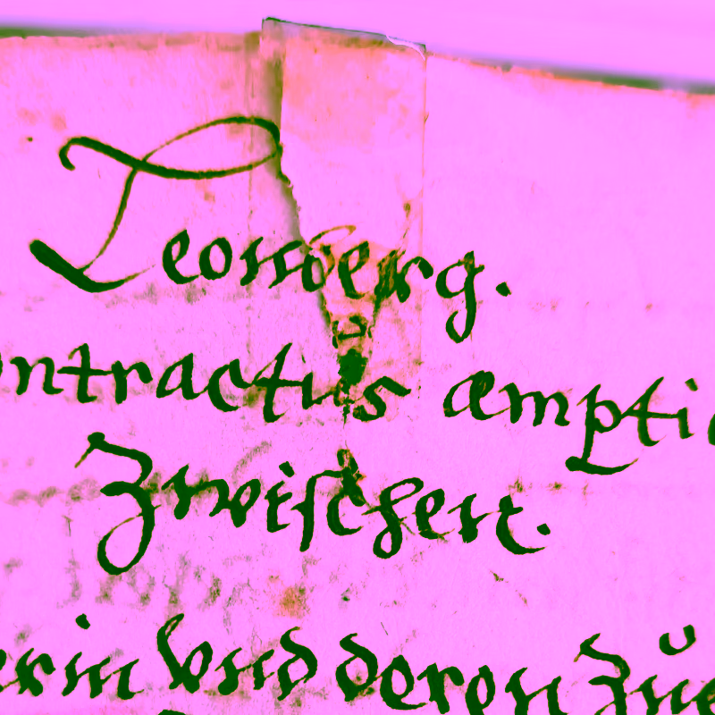 Eingerissene Seite, im Vorfeld unfachmännisch mit Tesafilm repariert.